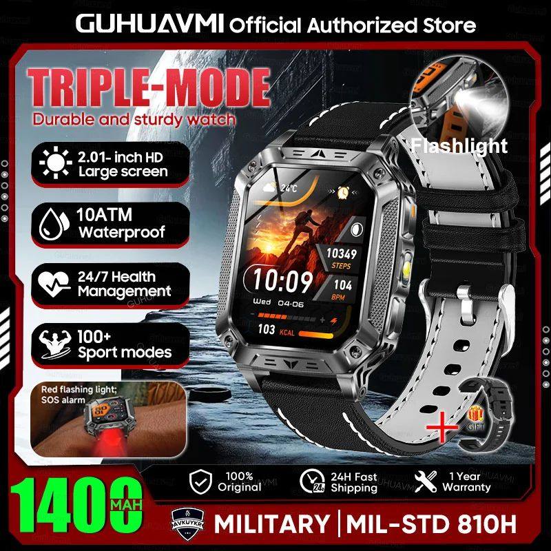 Reloj inteligente militar con batería de 1400 mAh y linterna LED.