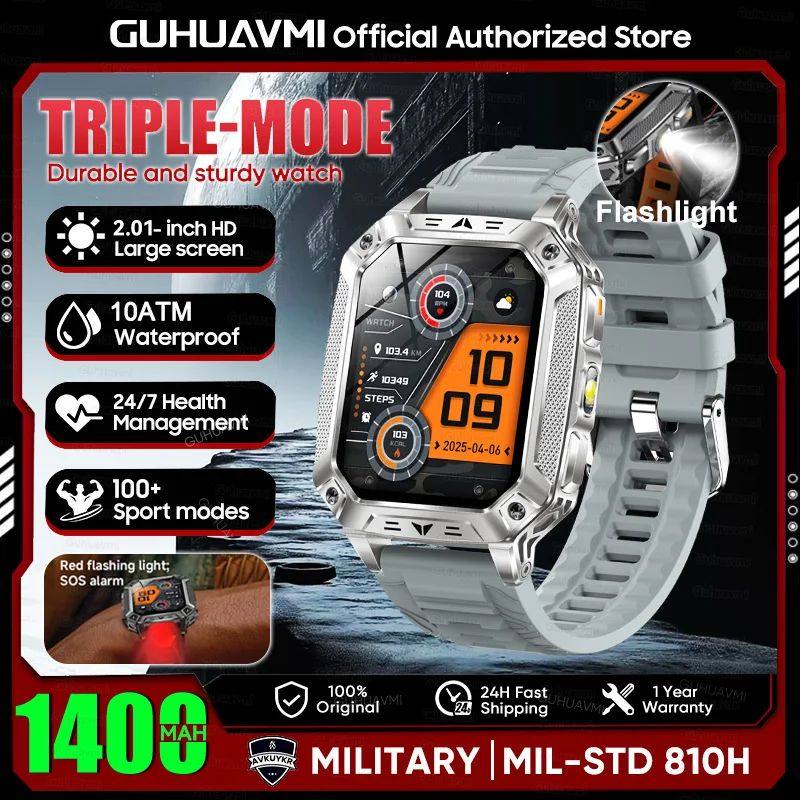 Reloj inteligente militar con batería de 1400 mAh y linterna LED.