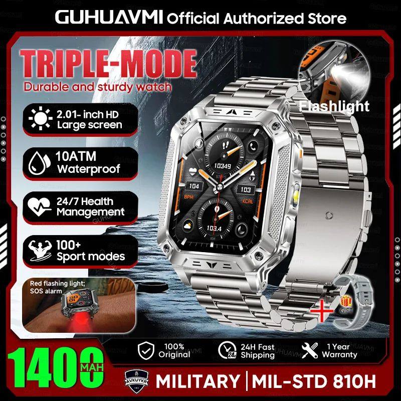 Reloj inteligente militar con batería de 1400 mAh y linterna LED.