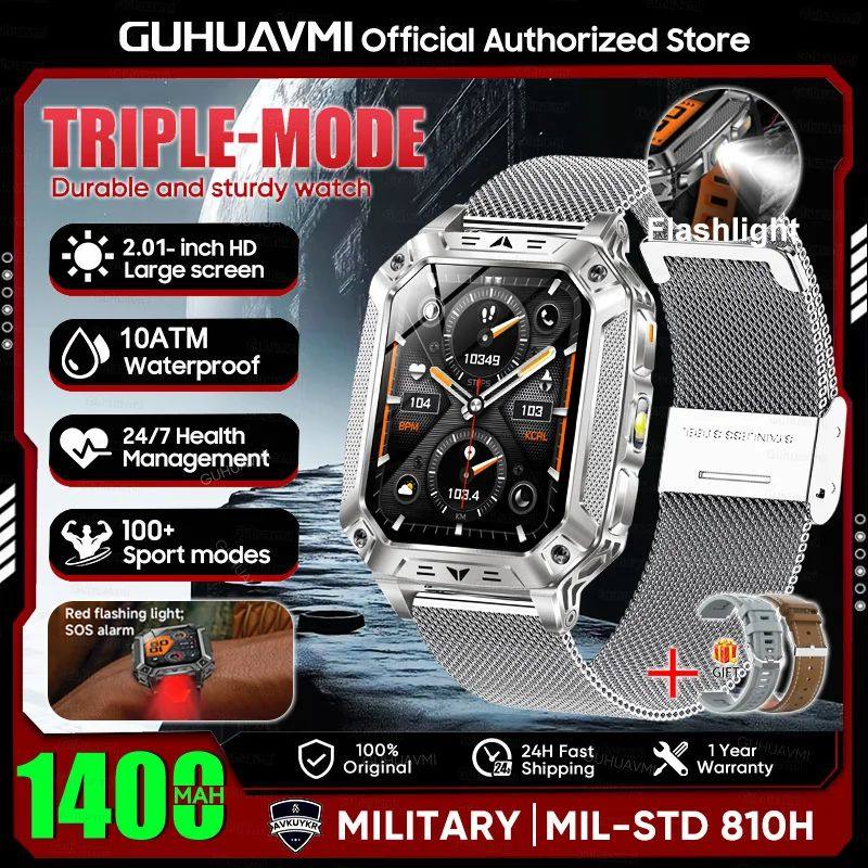 Reloj inteligente militar con batería de 1400 mAh y linterna LED.