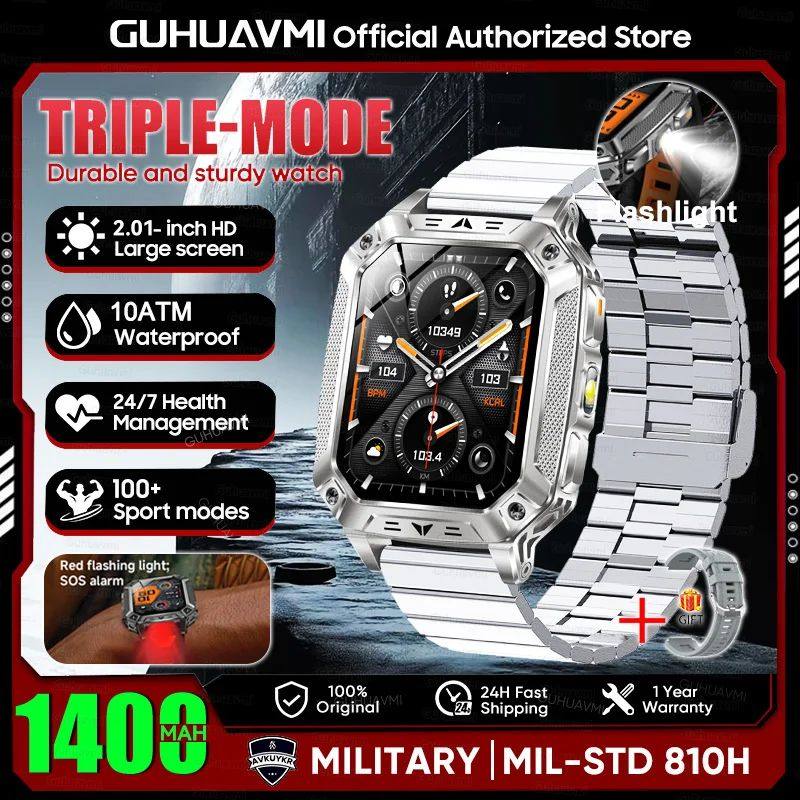 Reloj inteligente militar con batería de 1400 mAh y linterna LED.