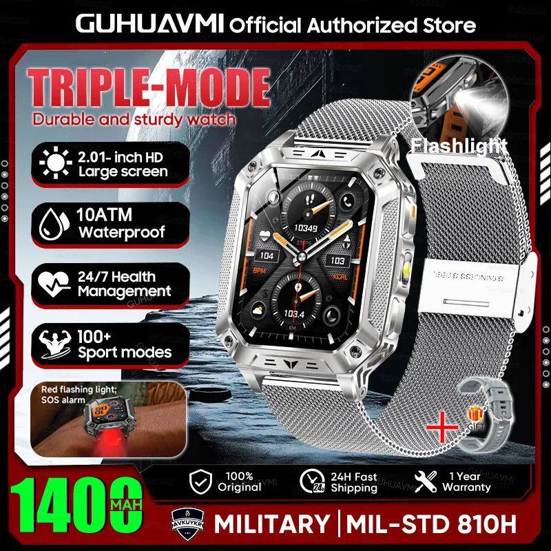 Reloj inteligente militar con batería de 1400 mAh y linterna LED.