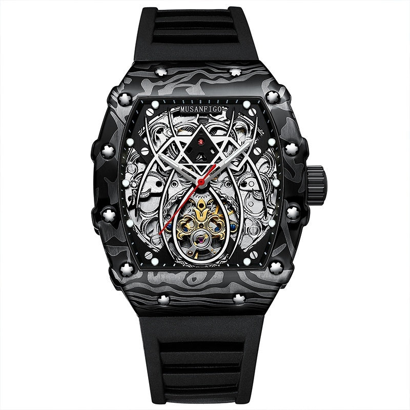 Reloj deportivo calado, automático, mecánico, luminoso, con forma de barril.