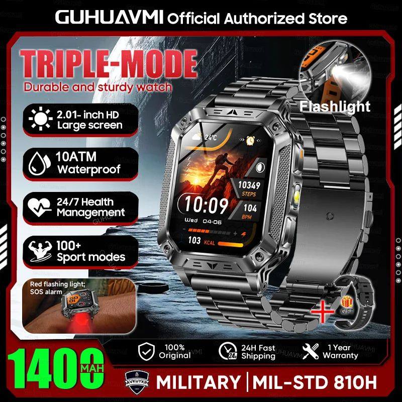 Reloj inteligente militar con batería de 1400 mAh y linterna LED.