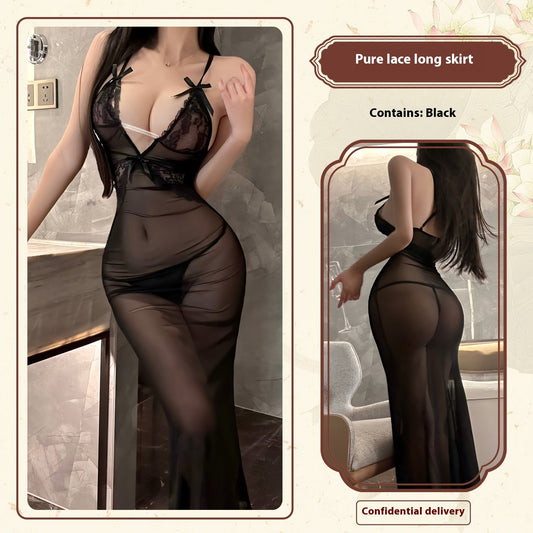 Vestido sexy de malla transparente