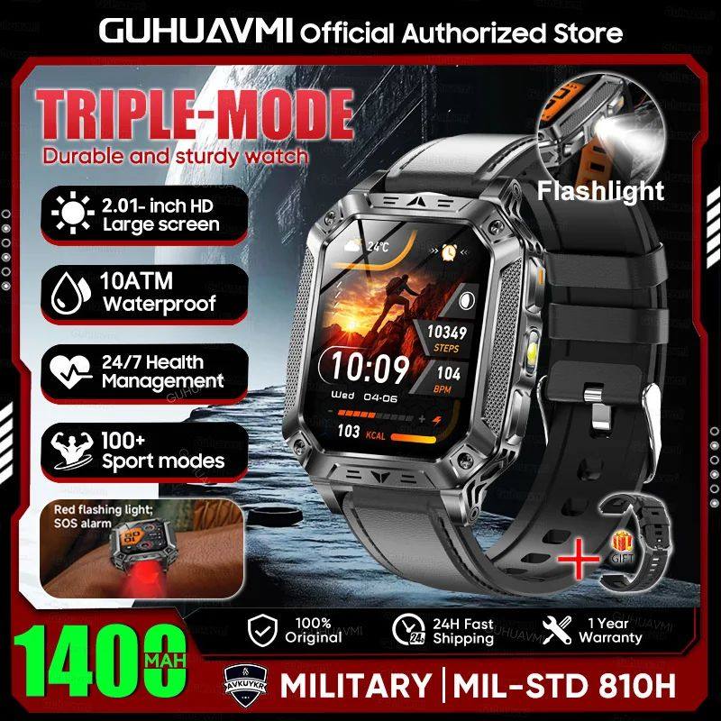 Reloj inteligente militar con batería de 1400 mAh y linterna LED.