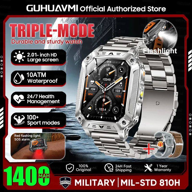 Reloj inteligente militar con batería de 1400 mAh y linterna LED.