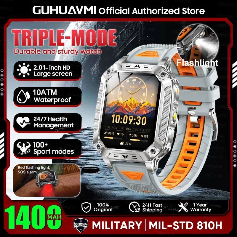 Reloj inteligente militar con batería de 1400 mAh y linterna LED.