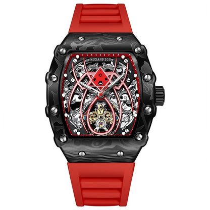 Reloj deportivo calado, automático, mecánico, luminoso, con forma de barril.