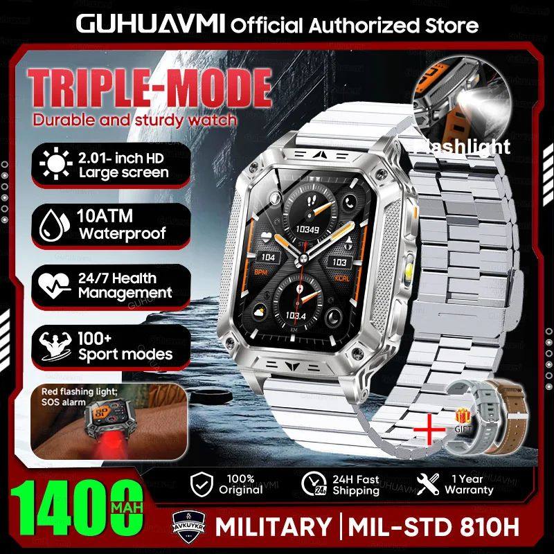 Reloj inteligente militar con batería de 1400 mAh y linterna LED.