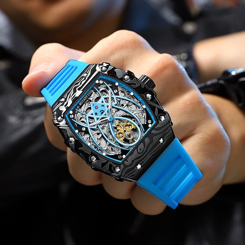 Reloj deportivo calado, automático, mecánico, luminoso, con forma de barril.