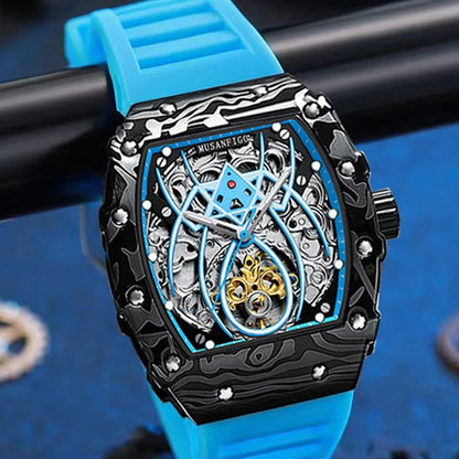 Reloj deportivo calado, automático, mecánico, luminoso, con forma de barril.