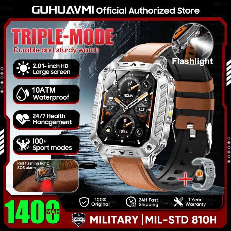 Reloj inteligente militar con batería de 1400 mAh y linterna LED.