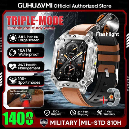 Reloj inteligente militar con batería de 1400 mAh y linterna LED.