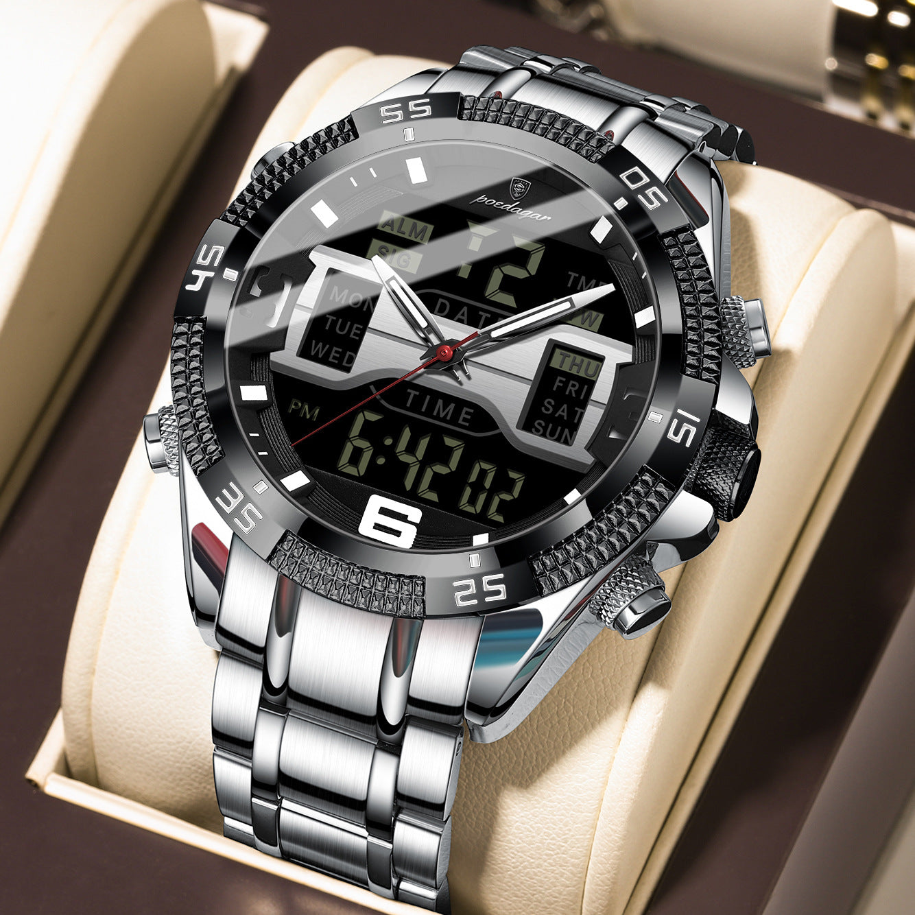 Reloj electrónico digital-analógico multifuncional de estilo deportivo