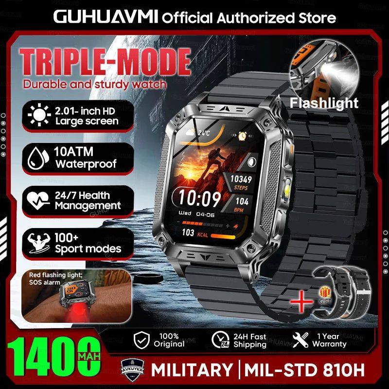 Reloj inteligente militar con batería de 1400 mAh y linterna LED.