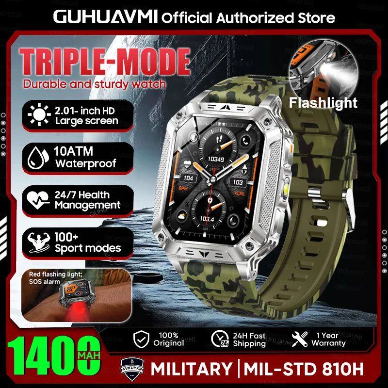 Reloj inteligente militar con batería de 1400 mAh y linterna LED.