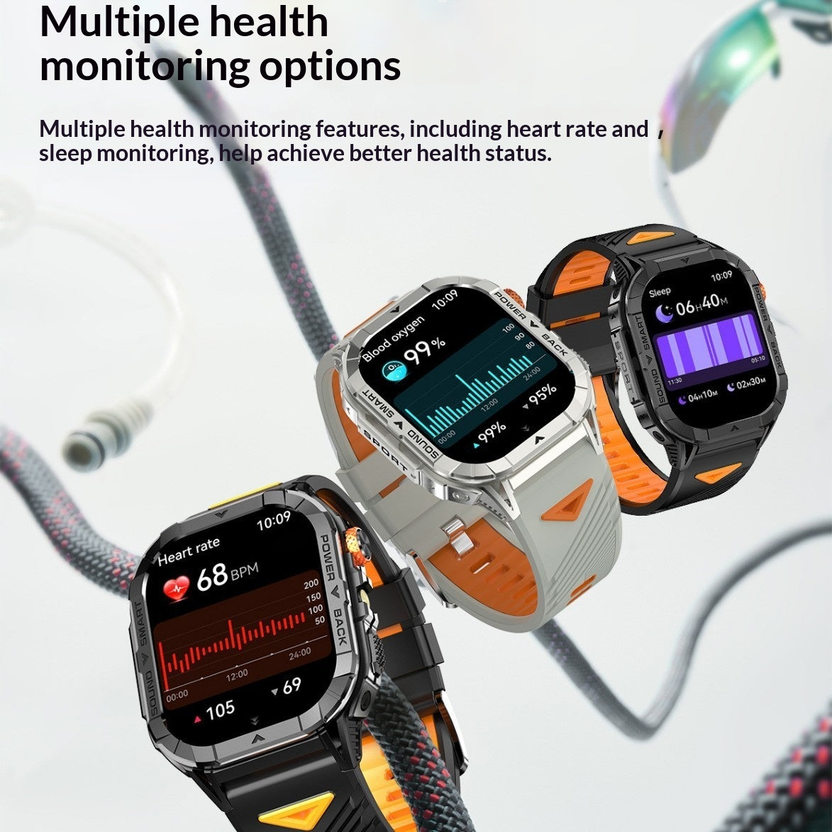 Reloj inteligente K70A con monitorización de frecuencia cardíaca y llamadas Bluetooth.