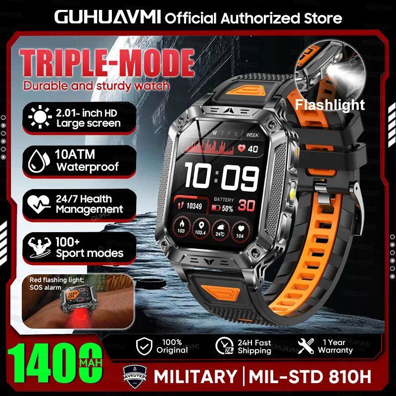 Reloj inteligente militar con batería de 1400 mAh y linterna LED.