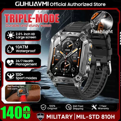Reloj inteligente militar con batería de 1400 mAh y linterna LED.